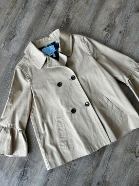 Draper James Khaki Ruffle-Sleeve Peacoat